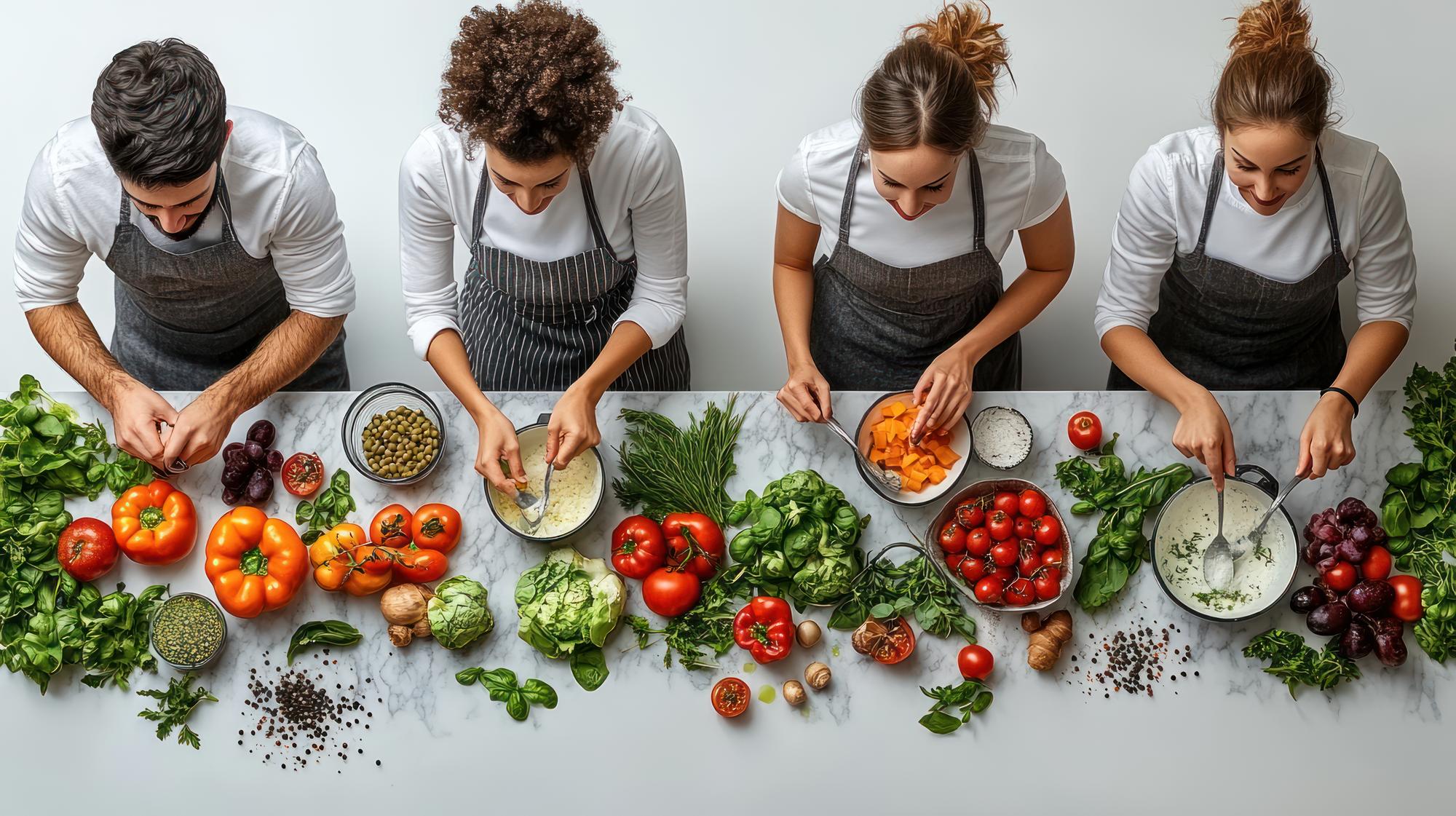 Team prepping ingredients